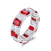 Emerald Cut Pigeon Blood Lab Ruby Alternating Eternity Band - LGG Jewelry