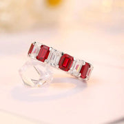 Emerald Cut Pigeon Blood Lab Ruby Alternating Eternity Band - LGG Jewelry