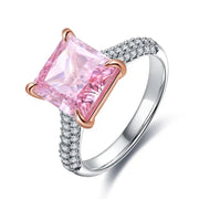 Fancy Vivid Pink 4 Ct Princess Cut Lab Diamond Half Luxury Pave Engagement Ring (Setting Price Only) - LGG Jewelry