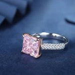 Load image into Gallery viewer, Fancy Vivid Pink 4 Ct Princess Cut Lab Diamond Half Luxury Pave Engagement Ring (Setting Price Only) - LGG Jewelry

