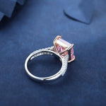 Load image into Gallery viewer, Fancy Vivid Pink 4 Ct Princess Cut Lab Diamond Half Luxury Pave Engagement Ring (Setting Price Only) - LGG Jewelry
