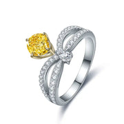 Fancy Vivid Yellow 1 Ct Cushion Cut Split Shank Tiara Engagement Ring (Setting Price Only) - LGG Jewelry