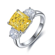 Fancy Vivid Yellow 3 Ct Cushion Cut Lab Diamond Three-Stone Engagement Ring (Setting Price Only) - LGG Jewelry