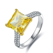 Fancy Vivid Yellow 4 Ct Princess Cut Lab Diamond Half Luxury Pave Engagement Ring (Setting Price Only) - LGG Jewelry