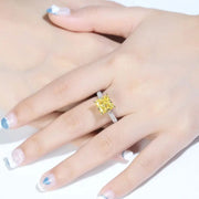 Fancy Vivid Yellow 4 Ct Princess Cut Lab Diamond Half Luxury Pave Engagement Ring (Setting Price Only) - LGG Jewelry