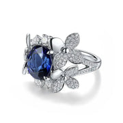 Floral Blossom 4.5 Ct Oval Lab Blue Sapphire Engagement Ring - LGG Jewelry