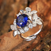 Floral Blossom 4.5 Ct Oval Lab Blue Sapphire Engagement Ring - LGG Jewelry