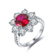 Floral Cluster 2.5 Ct Round Lab Ruby Engagement Ring - LGG Jewelry