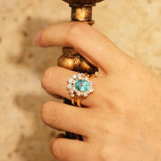 Floral Cluster 2 Ct Oval Lab Paraiba Bridal Ring Set - 2pcs - LGG Jewelry