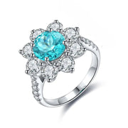 Floral Cluster 3.8 Ct Round Lab Paraiba Engagement Ring - LGG Jewelry