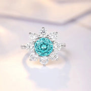 Floral Cluster 3.8 Ct Round Lab Paraiba Engagement Ring - LGG Jewelry