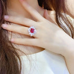 Load image into Gallery viewer, Flower Cluster 4 Ct Emerald Cut Lab Ruby Engagement Ring - LGG Jewelry
