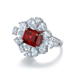 Load image into Gallery viewer, Flower Cluster 4 Ct Emerald Cut Lab Ruby Engagement Ring - LGG Jewelry
