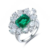 Flower Cluster 4 Ct Lab Emerald Engagement Ring - LGG Jewelry