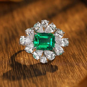 Flower Cluster 4 Ct Lab Emerald Engagement Ring - LGG Jewelry