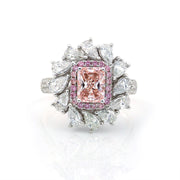 IGI Certified 1.03 Ct Radiant Cut Fancy Pink Lab Diamond Pink Halo Pear-Cluster Engagement Ring - LGG Jewelry