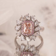 IGI Certified 1.03 Ct Radiant Cut Fancy Pink Lab Diamond Pink Halo Pear-Cluster Engagement Ring - LGG Jewelry