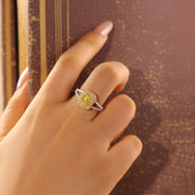 IGI Certified 1.123 Ct Fancy Vivid Yellow Radiant Cut Lab Diamond Double Halo Split Shank Engagement Ring - LGG Jewelry