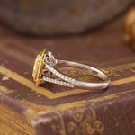 Load image into Gallery viewer, IGI Certified 1.123 Ct Fancy Vivid Yellow Radiant Cut Lab Diamond Double Halo Split Shank Engagement Ring - LGG Jewelry
