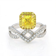 IGI Certified Crossed Chevron 1.024 Ct Radiant Cut Fancy Vivid Yellow Lab Diamond Crown Engagement Ring - LGG Jewelry