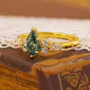 Kite Cut Green Moissanite Cluster Engagement Ring - LGG Jewelry