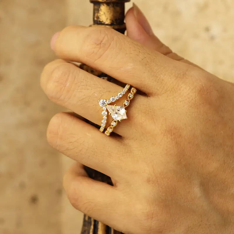 Kite Shape Moissanite Wedding Bridal Ring Set - 2pcs - LGG Jewelry