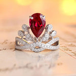 Load image into Gallery viewer, Leaf Crown 2.7 Ct Pear Cut Lab Ruby Engagement Ring - LGG Jewelry
