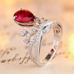Load image into Gallery viewer, Leaf Crown 2.7 Ct Pear Cut Lab Ruby Engagement Ring - LGG Jewelry
