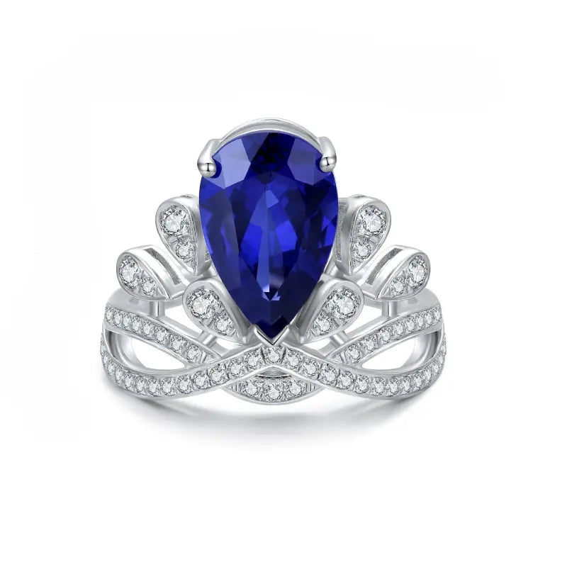 Leaf Crown 2.7 Ct Pear Cut Lab Ruby Engagement Ring - LGG Jewelry