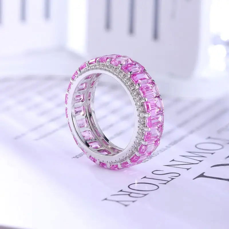 Lovely Emerald Cut Pink Sapphire Eternity Band - LGG Jewelry