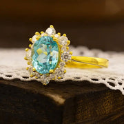 Luna Halo Oval Cut  Lab Paraiba engagement ring - LGG Jewelry