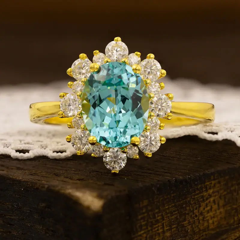 Luna Halo Oval Cut  Lab Paraiba engagement ring - LGG Jewelry