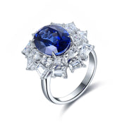 Luxury 5 Ct Oval Lab Blue Sapphire Cluster Engagement Ring - LGG Jewelry