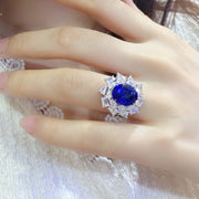 Luxury 5 Ct Oval Lab Blue Sapphire Cluster Engagement Ring - LGG Jewelry