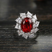 Luxury 6 Ct Oval Lanb Ruby Cluster Engagement Ring - LGG Jewelry