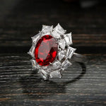 Load image into Gallery viewer, Luxury 6 Ct Oval Lanb Ruby Cluster Engagement Ring - LGG Jewelry
