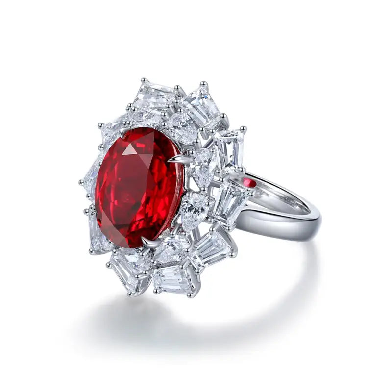 Luxury 6 Ct Oval Lanb Ruby Cluster Engagement Ring - LGG Jewelry