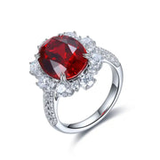 Luxury 7.56 Ct Lab Ruby Cluster Half Pave Engagement Ring - LGG Jewelry