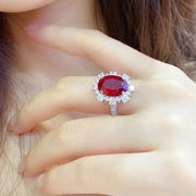 Luxury 7.56 Ct Lab Ruby Cluster Half Pave Engagement Ring - LGG Jewelry