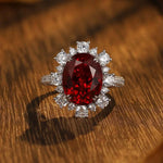Load image into Gallery viewer, Luxury 7.56 Ct Lab Ruby Cluster Half Pave Engagement Ring - LGG Jewelry
