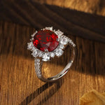 Load image into Gallery viewer, Luxury 7.56 Ct Lab Ruby Cluster Half Pave Engagement Ring - LGG Jewelry
