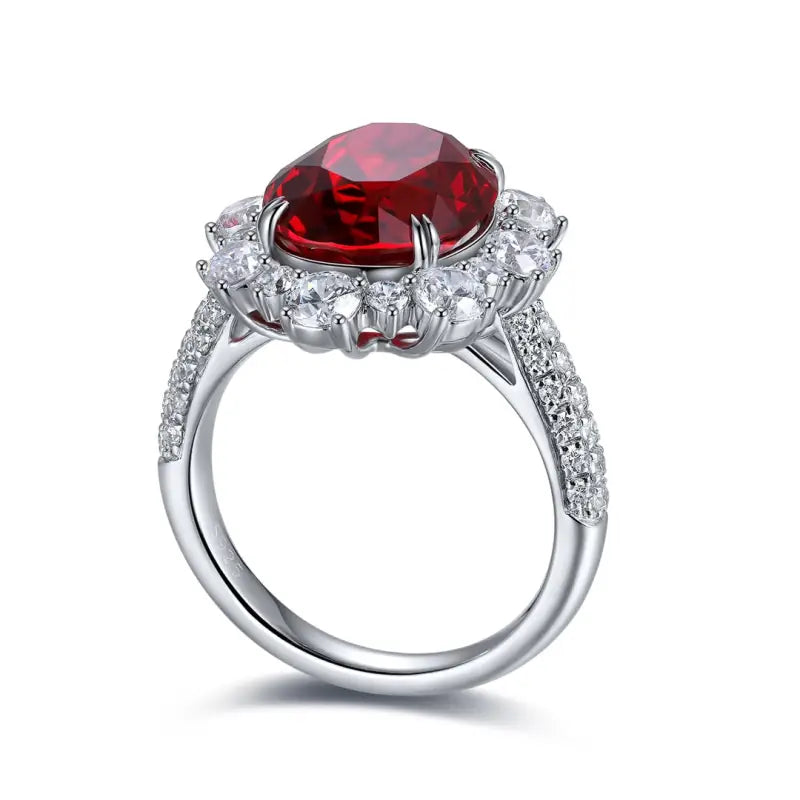 Luxury 7.56 Ct Lab Ruby Cluster Half Pave Engagement Ring - LGG Jewelry