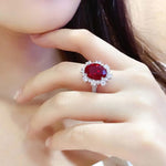 Load image into Gallery viewer, Luxury 7.56 Ct Lab Ruby Cluster Half Pave Engagement Ring - LGG Jewelry

