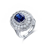 Charger l&#39;image dans la visionneuse de galerie, Luxury Cluster 4 Ct Elongated Cushion Cut Lab Blue Sapphire Engagement ring - LGG Jewelry
