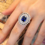Charger l&#39;image dans la visionneuse de galerie, Luxury Cluster 4 Ct Elongated Cushion Cut Lab Blue Sapphire Engagement ring - LGG Jewelry
