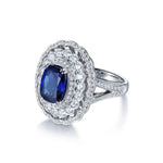 Charger l&#39;image dans la visionneuse de galerie, Luxury Cluster 4 Ct Elongated Cushion Cut Lab Blue Sapphire Engagement ring - LGG Jewelry
