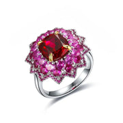 Luxury Floral Cluster 3.5 Ct Cushion Lab Ruby Engagement Ring - LGG Jewelry