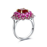Load image into Gallery viewer, Luxury Floral Cluster 3.5 Ct Cushion Lab Ruby Engagement Ring - LGG Jewelry
