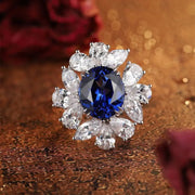 Luxury Marquise & Pear Cluster 8.4 Ct Lab Blue Sapphire Engagement Ring - LGG Jewelry