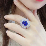 Load image into Gallery viewer, Luxury Marquise &amp; Pear Cluster 8.4 Ct Lab Blue Sapphire Engagement Ring - LGG Jewelry
